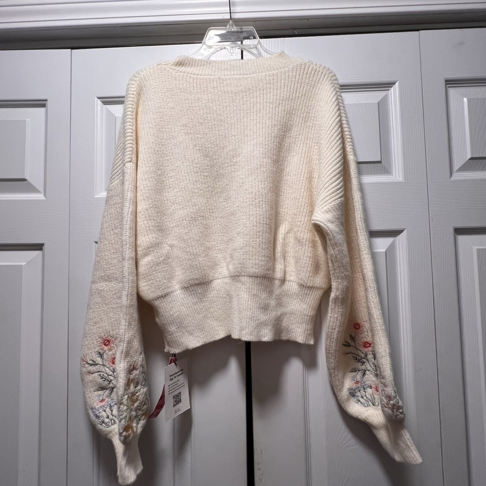 NWT Cider Womens Embroidered High Neck Sweater Cream Wide Sleeves Crop Sz XXL - Picture 7 of 13